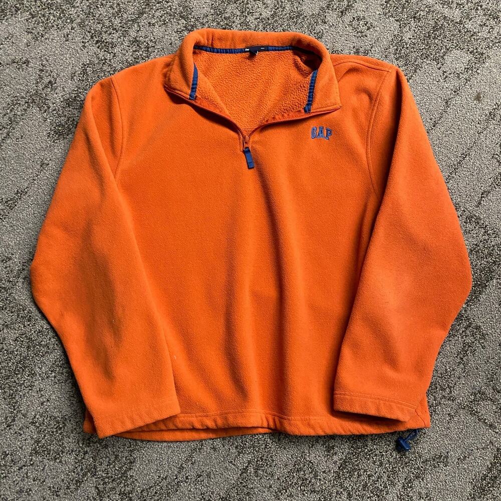Vintage Gap Quarter Zip Fleece Pullover Men XL Orange Embroidery Logo Jacket Y2K